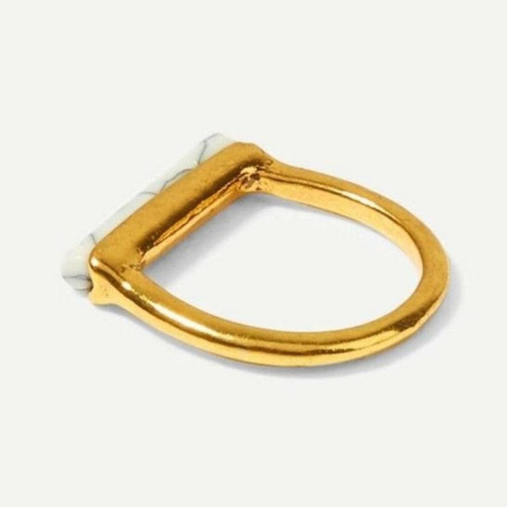 White Marble Bar Gold Plated Trendy Dainty Ring - Picture 3 of 3